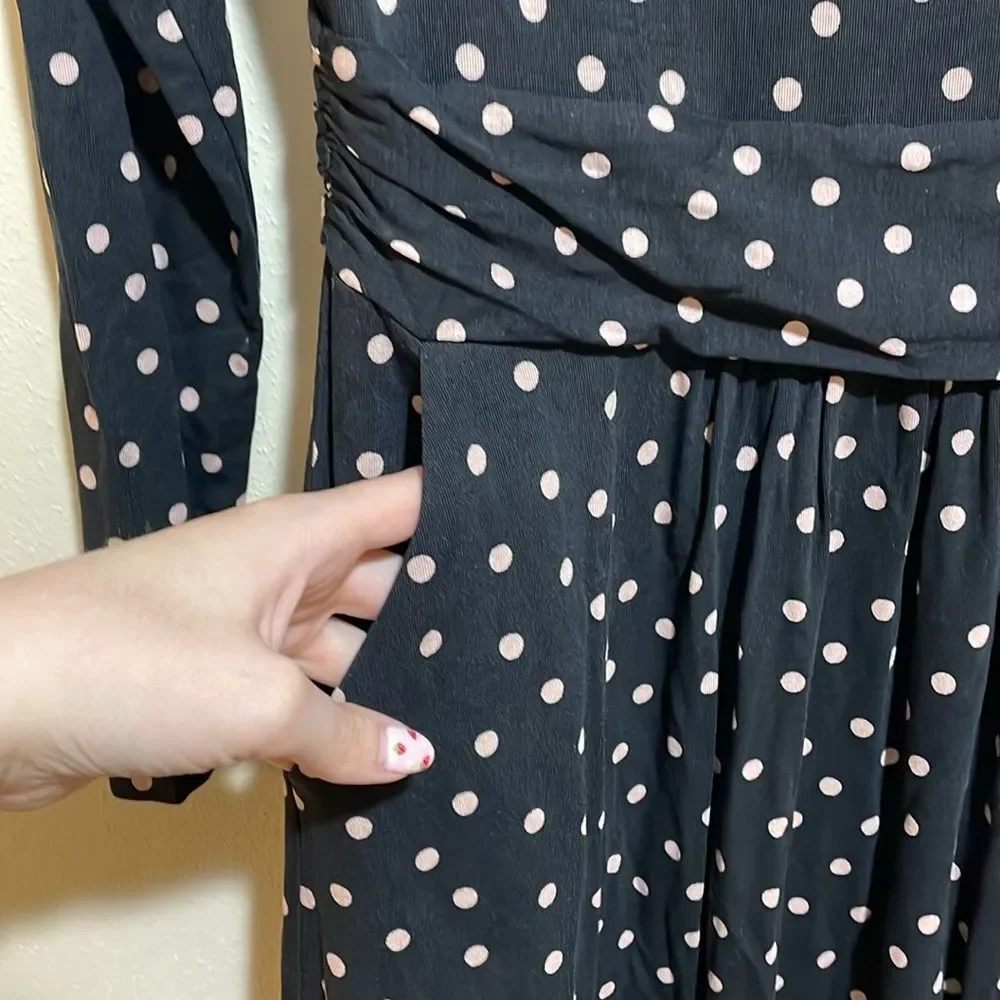 NEW Boden Abigail Jersey Dress Long Sleeve Black Milkshake Pink Spot 6 Petite